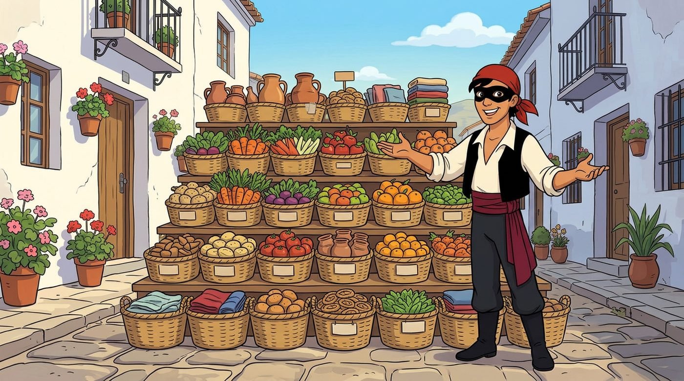 El ZEO Andaluz presentando un puesto de mercado con los productos ordenados por categorías
